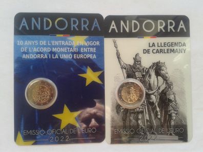 2 x 2 euro 2022 Andorra Karl der Grosse und Währungsunion mit der EU in coincard