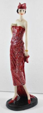 Beauty Figur Deko Modefigur Modepuppe Dame rotes Kleid mit Mütze aus Resin