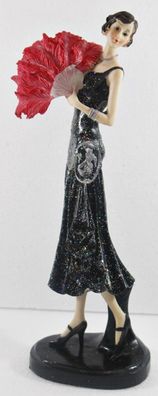 Beauty Figur Deko Modefigur Modepuppe Dame schwarzen Kleid mit Fächer aus Resin
