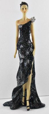 Beauty Figur Deko Modefigur Modepuppe Dame schwarzen Kleid mit silberner Blume