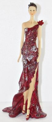 Beauty Figur Deko Modefigur Modepuppe Dame roten Kleid mit Blume aus Resin