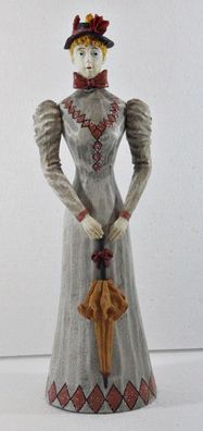 Modefigur Beauty Figur Deko Modepuppe Dame weißes Kleid mit Schirm aus Holz und Resin