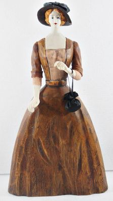 Modefigur Beauty Figur Deko Modepuppe Dame braunes Kleid mit Handtasche aus Holz