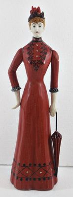 Modefigur Beauty Figur Deko Modepuppe Dame rotes Kleid mit Schirm aus Holz und Resin