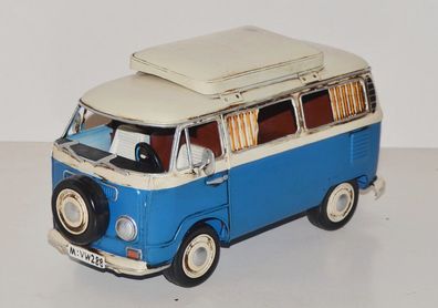 Blechauto Modellauto Oldtimer Automarke VW-T2 Campingbus blau L 27 cm Blech