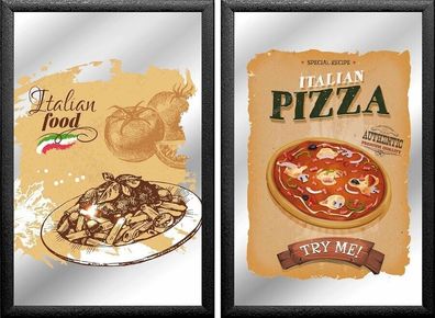 Set: 2 Spiegelbilder Italian Food Pizza Pasta Deko 20x30 cm Hinterglasdruck