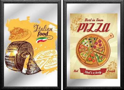 Set: 2 Spiegelbilder Italian Food Pizza Käse Pasta 20x30 cm Hinterglasdruck
