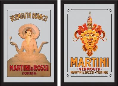 2 Spiegelbilder Martini & Rossi Vermouth Bianco Vintage 20x30 cm Bild mit Rahmen