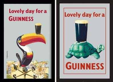 Set: 2 Spiegelbilder Guinness Bier Pelikan Schildkröte 20x30 cm Vintage Bilder