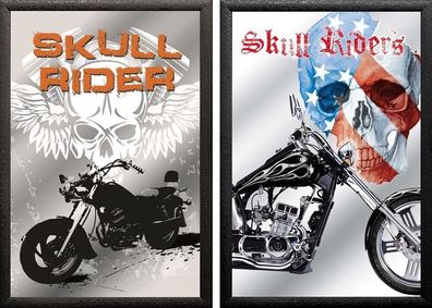 Set: 2 Spiegelbilder Easy Rider Skull Motorrad Bild 20x30 cm Hinterglasdruck