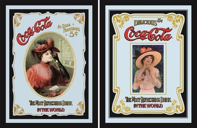Set: 2 Spiegelbilder Coca-Cola Retro Vintage Frauen 20x30 cm Wandbilder Bilder
