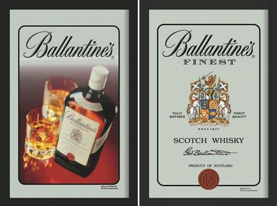 Set: 2 Spiegelbilder Ballantines Whisky Flasche Emblem 20x30 cm Wandbilder