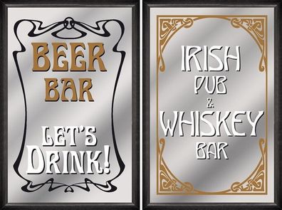 Set: 2 Spiegelbilder Bar Deko Beer Irish Pub & Whisky Bar 20x30 cm Wandbilder