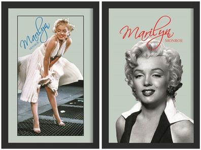 Set: 2 Spiegelbilder Marilyn Monroe 20x30 cm Vintage Retro Wandbilder mit Rahmen