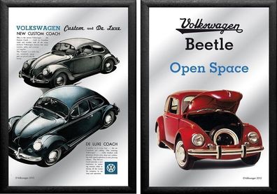 Set: 2 Spiegelbilder VW Beetle Oldtimer Vintage 20x30 cm Hinterglasdruck