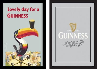 Set: 2 Spiegelbilder Guinness Bier Pelikan 20x30 cm Vintage Hinterglasdruck