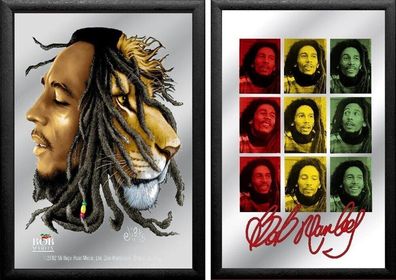 Set: 2 Spiegelbilder Bob Marley Musiker Deko Bild 20x30 cm Hinterglasdruck