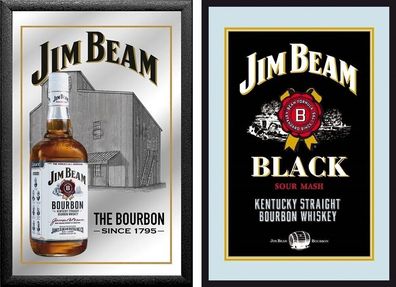 Set: 2 Spiegelbilder Jim Beam Whisky Flasche Emblem 20x30 cm Hinterglasdruck