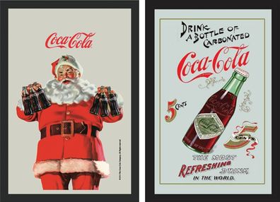 Set: 2 Spiegelbilder Coca-Cola Retro Vintage Weihnachtsmann Cola Flasche 20x30cm