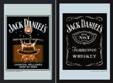 Set: 2 Spiegelbilder Jack Daniel´s Whisky Tropfen & Emblem 20x30 cm Wandbilder
