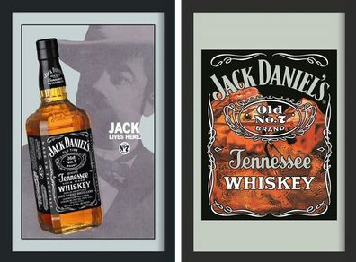 Set: 2 Spiegelbilder Jack Daniel´s Whisky Flasche & Emblem 20x30 cm Wandbilder