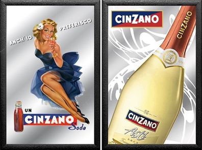 Set: 2 Spiegelbilder Cinzano Wermut Vermouth Asti Flasche 20x30 cm Wandbilder