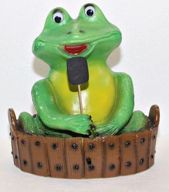 Figur Frosch badend im Zuber H 28 cm Gartenfigur mit Scherz Bewegungsmelder Quak