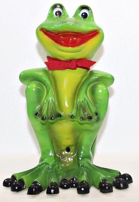 Figur Frosch sitzend mit Schal H 33 cm Gartenfigur Scherz Bewegungsmelder Quak