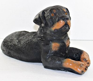 Figur Hund Rottweiler Welpe liegend H 21 cm Dekofigur Gartenfigur aus Kunstharz