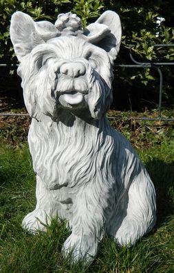 Dekofigur Deko Figur Hund Yorkshire Terrier groß H 38 cm sitzend aus Beton