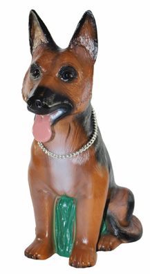 Deko Figur Tierfigur Hund Schäferhund mit Kette klein aus Kunststoff H 39 cm