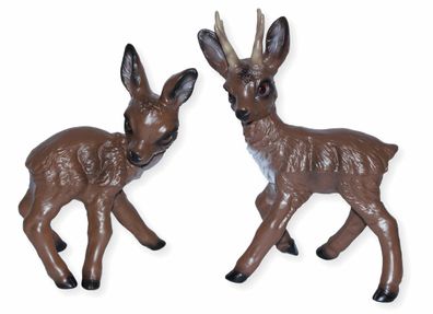 Deko Garten Figur Tierfigur Rehkitz Bambi u. Rehbock aus Kunststoff H 30-35 cm