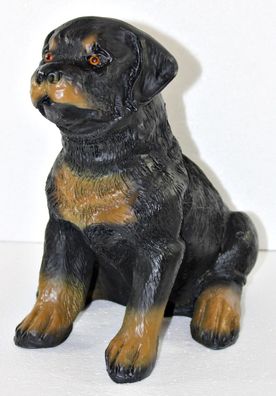 Figur Rottweiler Welpe sitzend H 29 cm Dekofigur und Gartenfigur aus Kunstharz