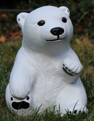 Deko Figur kleiner Eisbär sitzend H 21 cm Gartenfigur und Dekofigur aus Beton