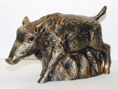 Deko Figur Frischling Wildschwein stehend H 24 cm Kupfer-Antik aus Kunststoff