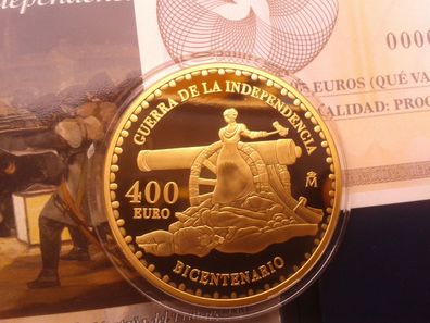 Original 400 euro 2008 PP Spanien Unabhängigkeit 27g 999er Gold