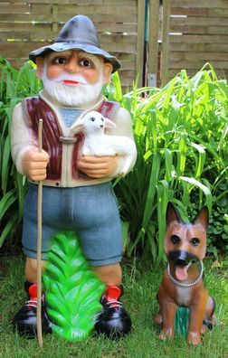 Deko Figur Dekofigur Gartenfigur Hirte mit Schäferhund aus Kunststoff H 86 cm