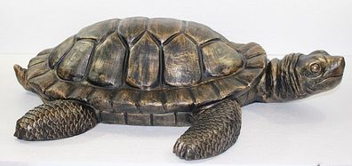 Deko Figur Schildkröte groß Gartenfigur H 16/ L 66 cm Dekofigur Kupfer-Antik
