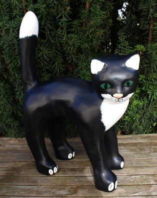 Dekofigur Gartenfigur schwarze Katze Kopf nach rechts H 48 cm aus Kunstharz