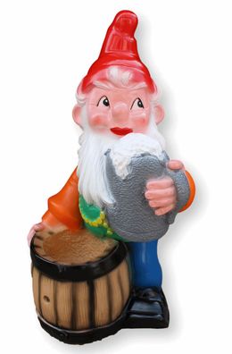 Gartenzwerg Deko H 42 cm Figur Zwerg mit Bierkrug und Fass Zecher aus Kunststoff