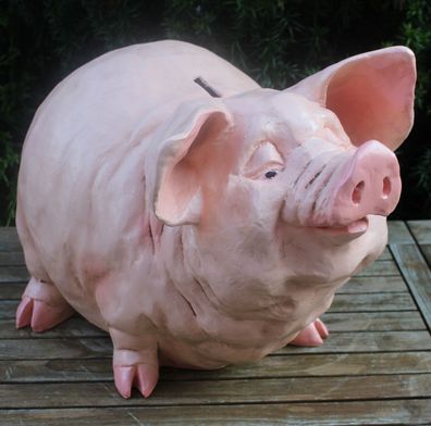 Dekofigur Deko Figur Tierfigur Gartenfigur Schwein Spardose H 36 cm Kunstharz