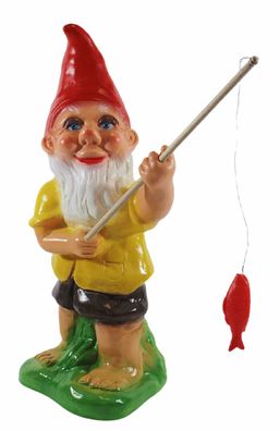 Gartenzwerg Figur Zwerg Angler mit Angel u. Fisch stehend aus Kunststoff H 35 cm