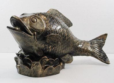 Deko Figur Fisch Kanari Gartenfigur H 23 cm Teichfigur Kupfer-Antik Kunststoff