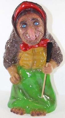 Deko Figur Gartenfigur Märchen Hexe mit Besen stehend aus Kunststoff H 40 cm