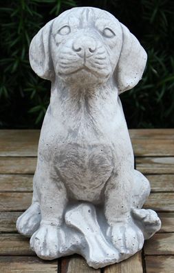 Deko Figur Hund Rottweiler Welpe sitzend H 24 cm Tierfigur Gartenfigur Beton