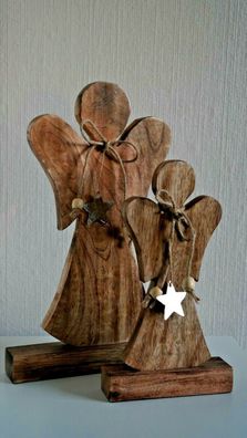 Engel Figur 2 er Set Dekofigur Weihnachtsengel Holz-Engel Weihnachtsdeko braun
