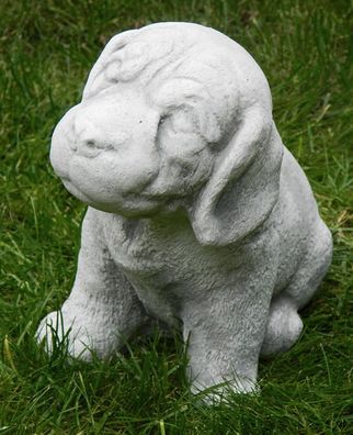 Dekofigur Deko Figur Gartenfigur Tierfigur Hund Welpe sitzend H 18 cm aus Beton