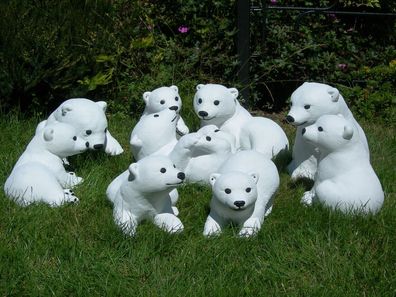 Beton Figuren Tierfiguren kleine Eisbären H 13-24 cm Satz 9 Stück Gartenfiguren