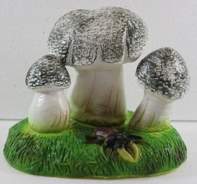 Deko Garten Figur Tierfigur drei Pilze mit Hirschkäfer aus Kunststoff Höhe 15 cm