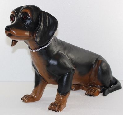 Deko Garten Figur Gartenfigur Hundefigur Dackel sitzend aus Kunststoff Höhe 32cm